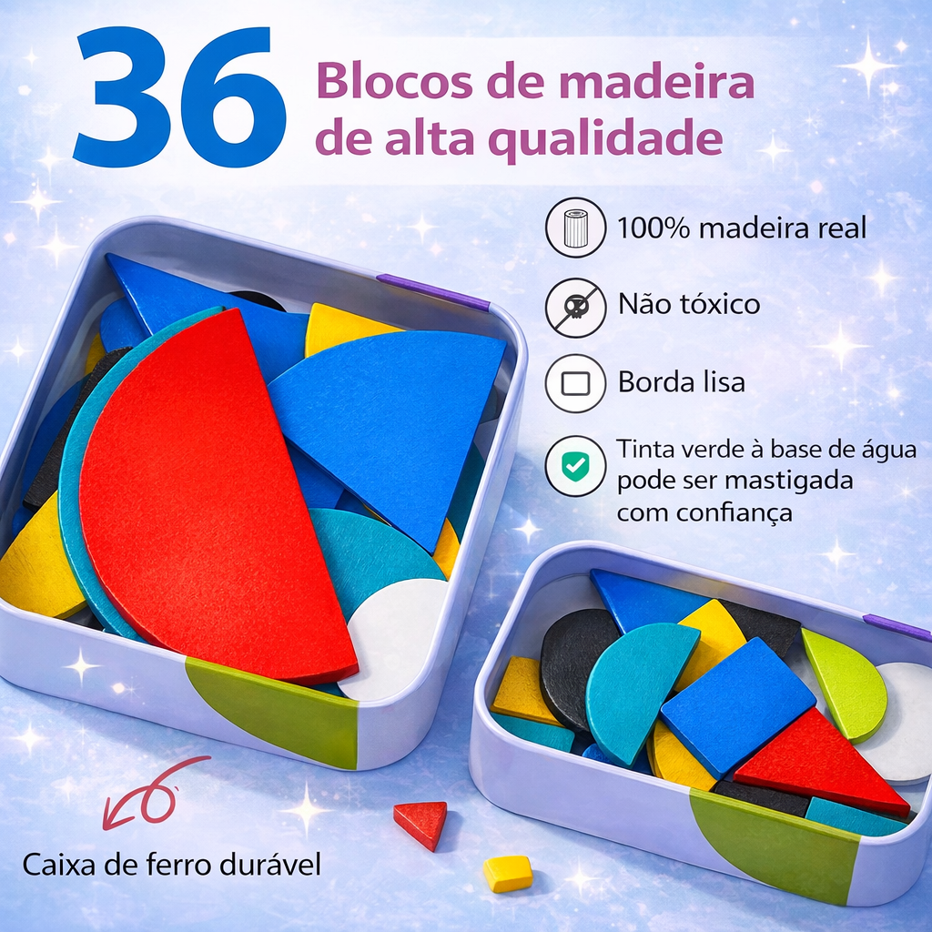 Quebra-Cabeça Montessori de Madeira - 36 Peças e 60 Cartas