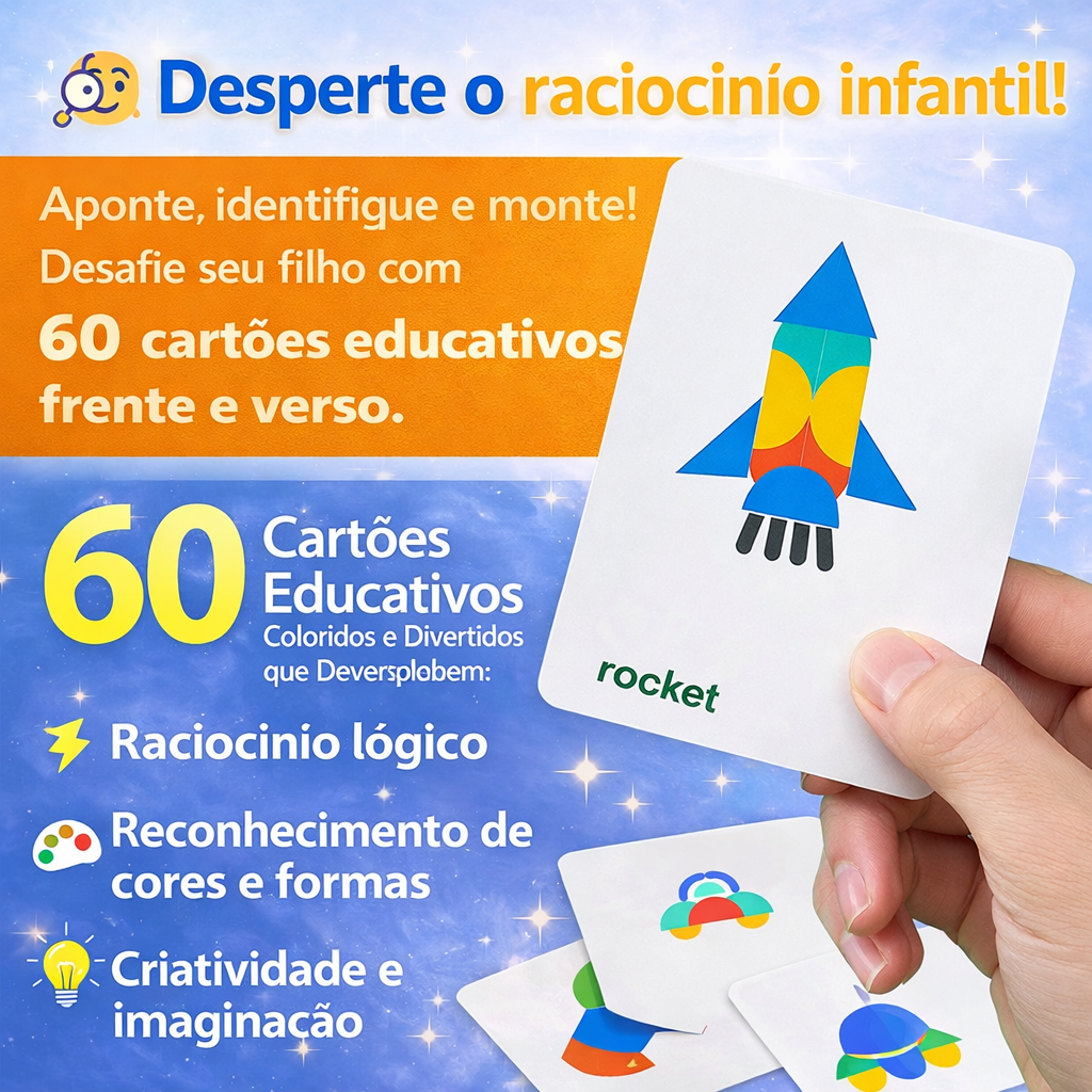 Quebra-Cabeça Montessori de Madeira - 36 Peças e 60 Cartas
