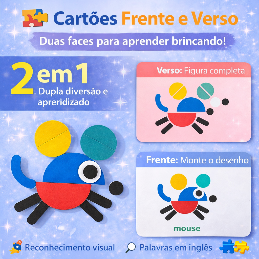Quebra-Cabeça Montessori de Madeira - 36 Peças e 60 Cartas