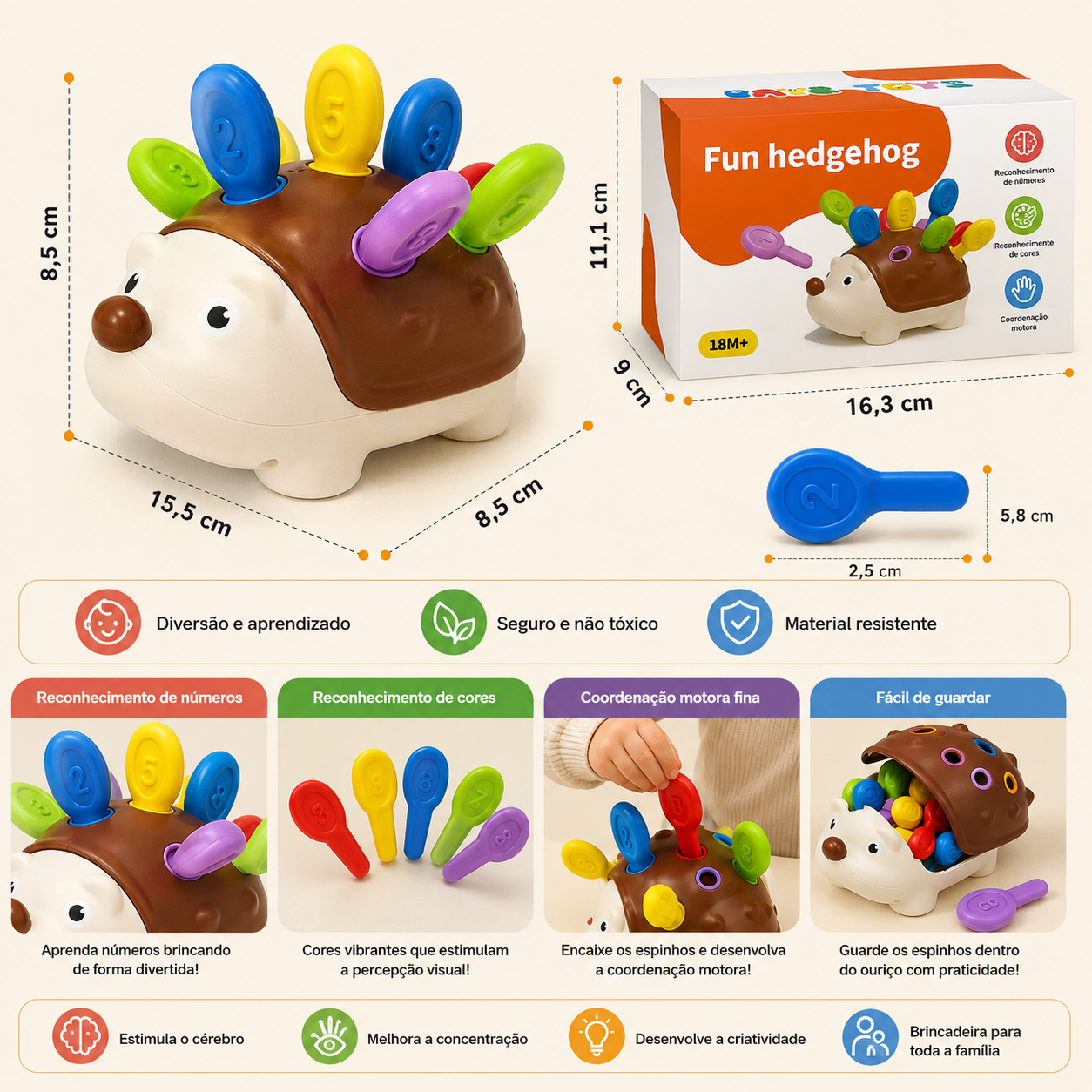 Ouriço Montessori: Brinquedo Educativo de Contagem e Concentração