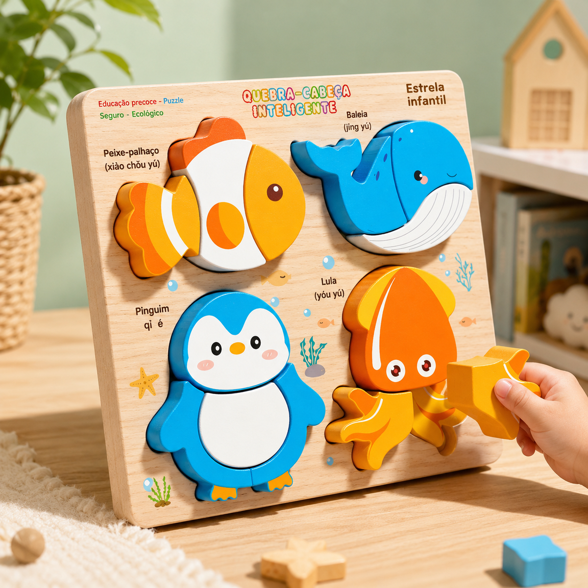Quebra-Cabeça 3D Montessori de Madeira para Crianças
