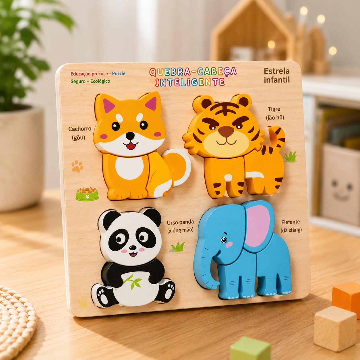 Quebra-Cabeça 3D Montessori de Madeira para Crianças