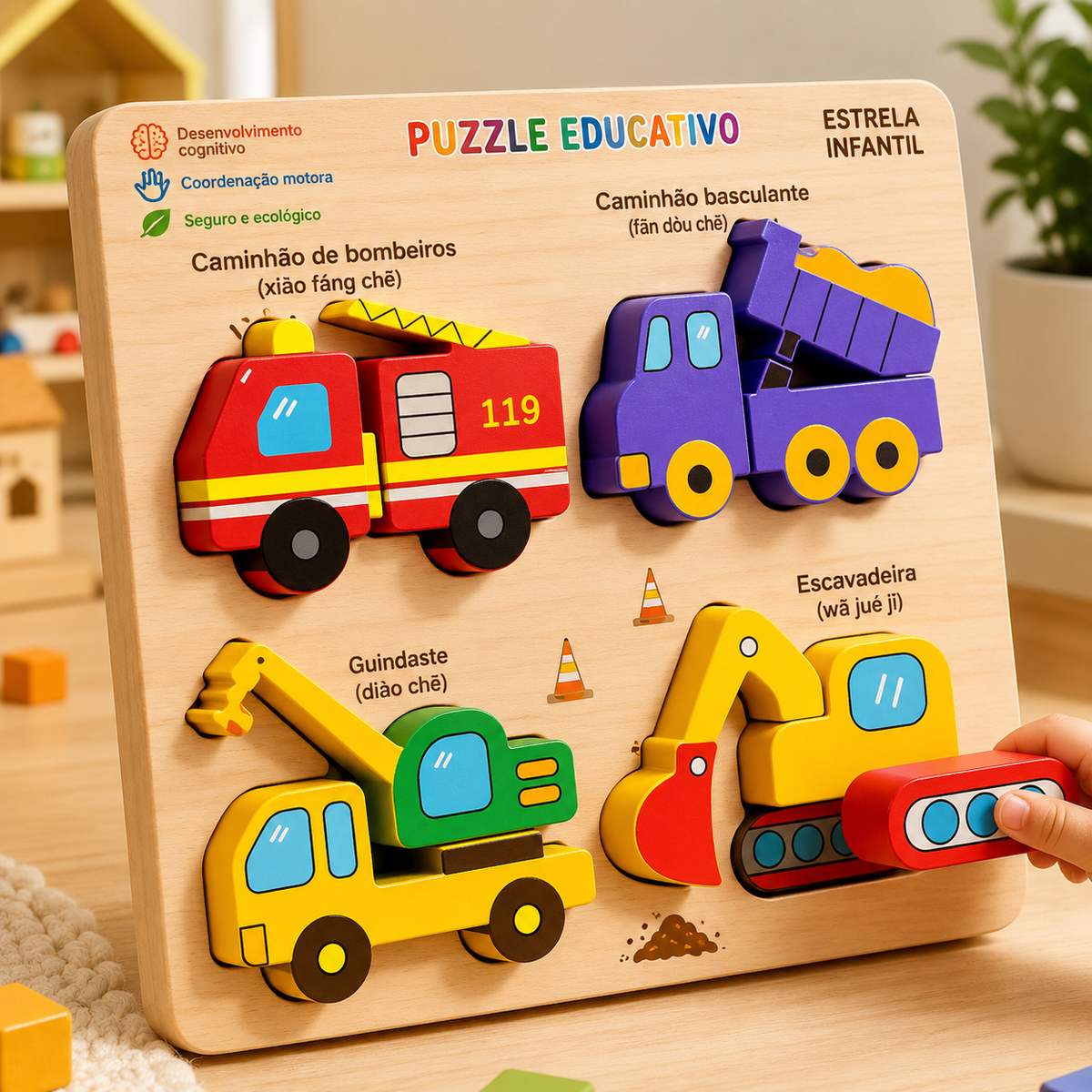 Quebra-Cabeça 3D Montessori de Madeira para Crianças