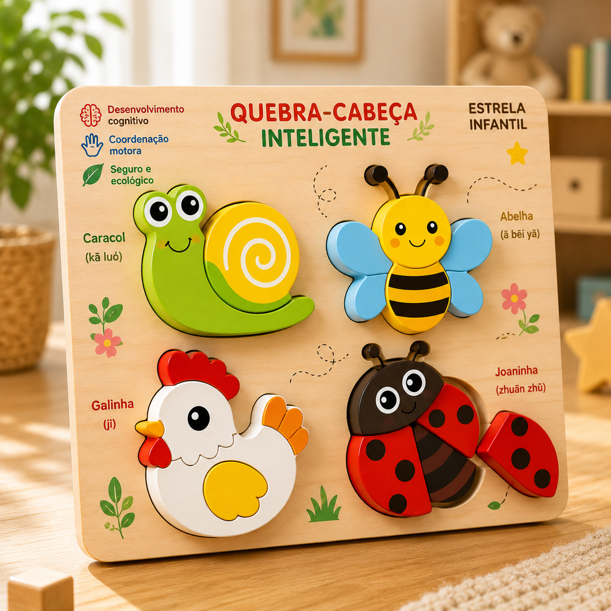 Quebra-Cabeça 3D Montessori de Madeira para Crianças