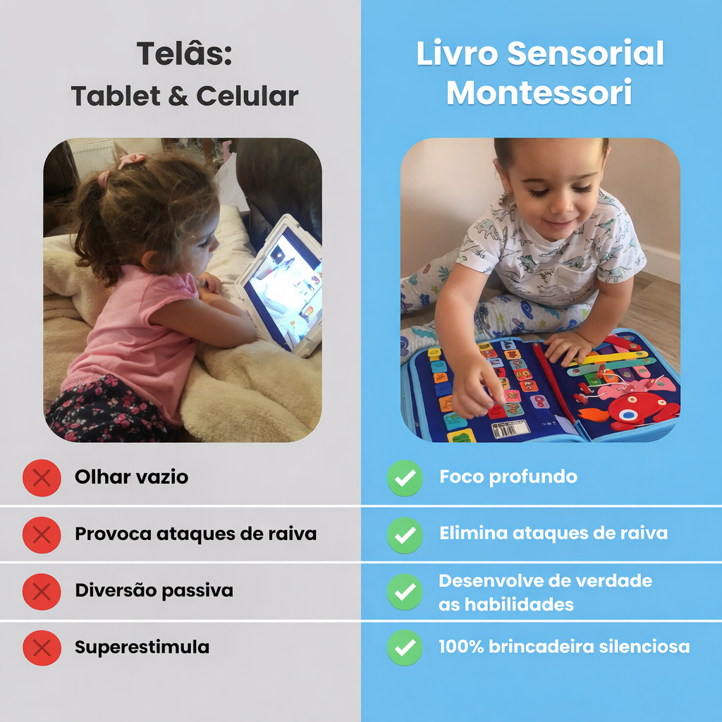 Livro Sensorial Montessori para Crianças - Aprendizado Divertido