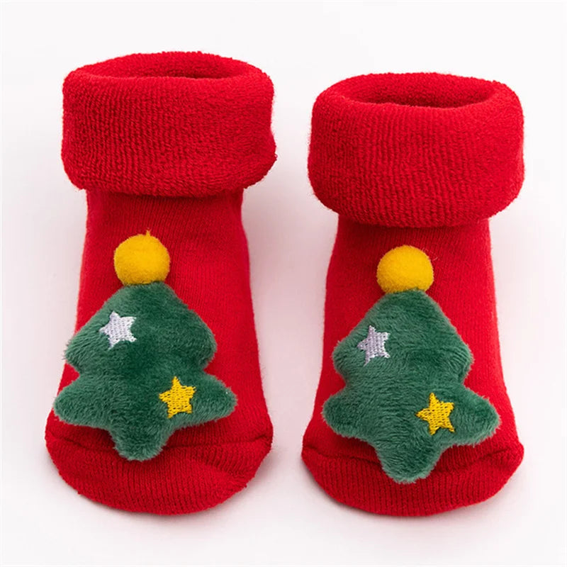 Lawadka 0-3t inverno grosso infantil meias para meninas meninos crianças natal meias de ano novo anti deslizamento algodão meias curtas para recém-nascidos