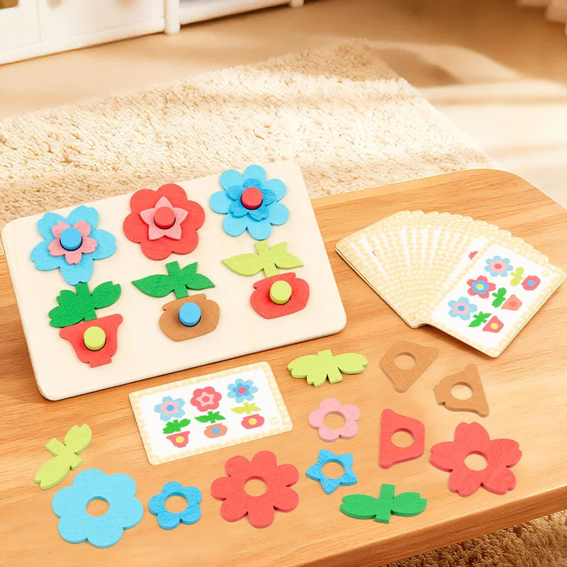 Placa de quebra-cabeça de flores versátil emparelhado com blocos de construção, brinquedos de educação infantil, treinamento de foco