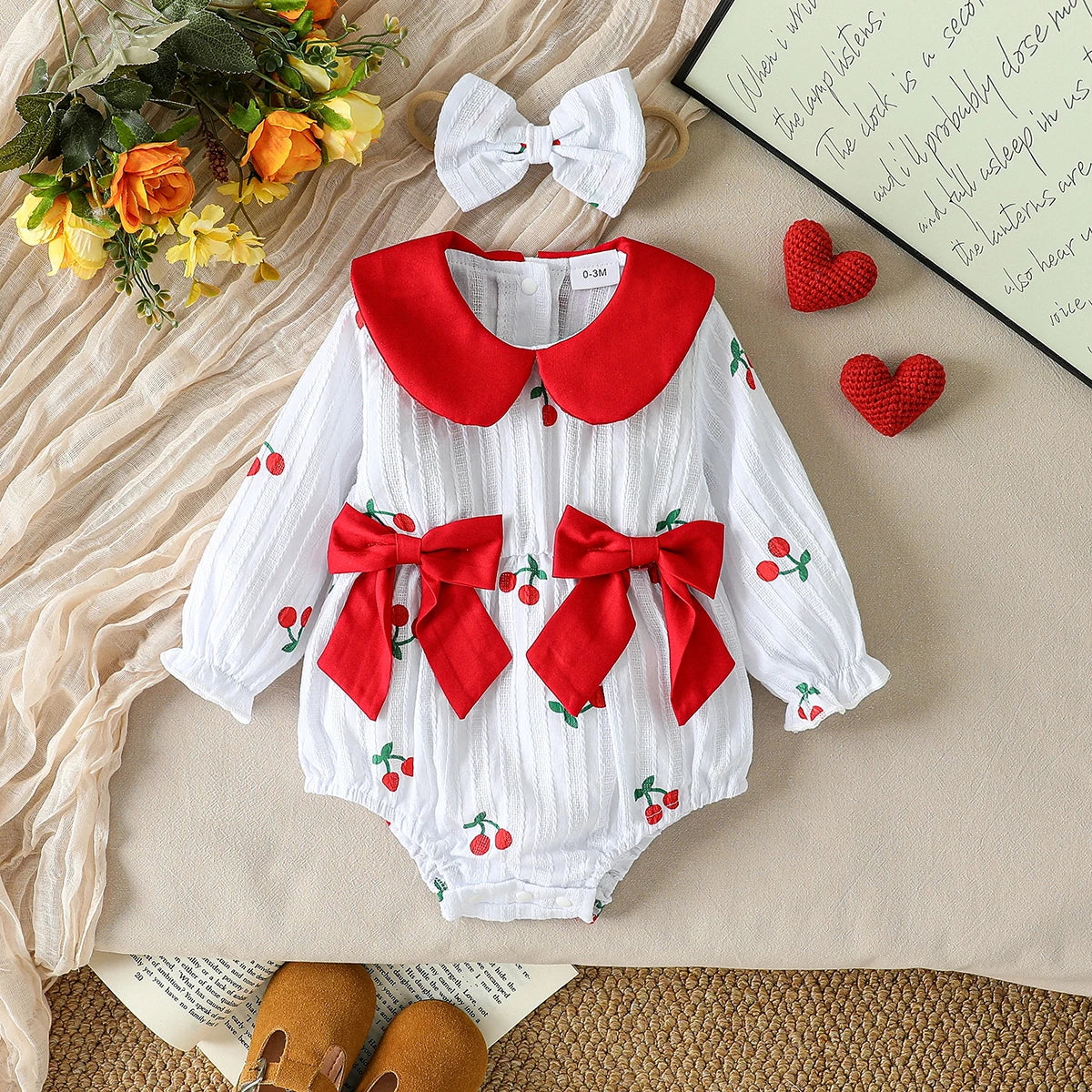 Macacão Bebê Menina Morango com Arco + Bandana