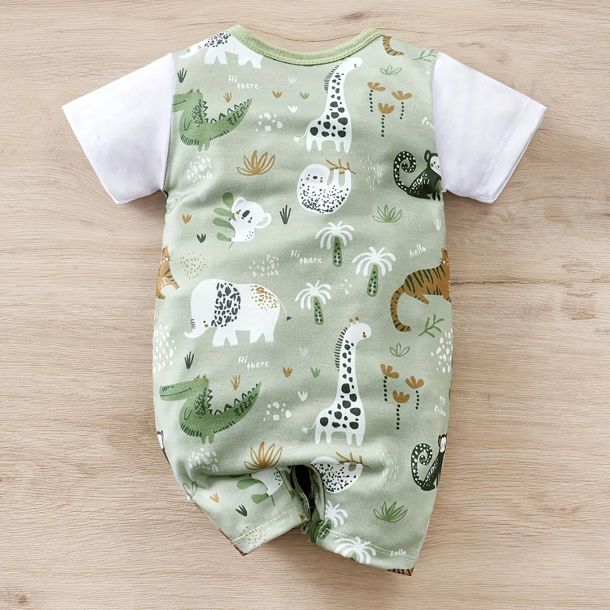 IURNXB-Romper infantil de estampa animal zoológico para bebê recém-nascido, bodysuit falso de duas peças com mangas curtas, casual, adorável