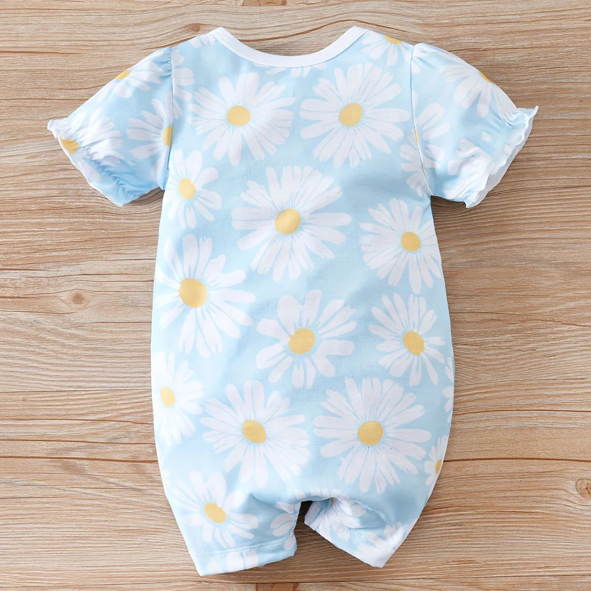 Iurnxb adorável macacão de bebê plissado margarida impressão manga curta bodysuit na moda infantil meninas casual macacão roupas recém-nascidos 0-12m