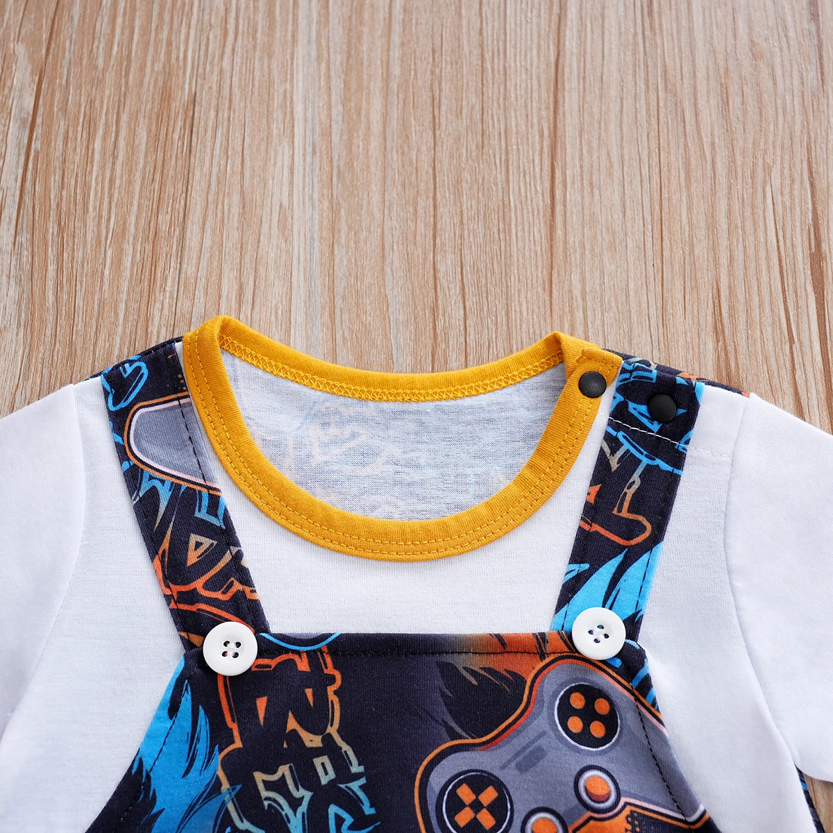 IURNXB-Romper de verão de manga curta para bebês, gamepad infantil, macacão geral impresso, roupa única para recém-nascidos, suspensórios, 0-12m