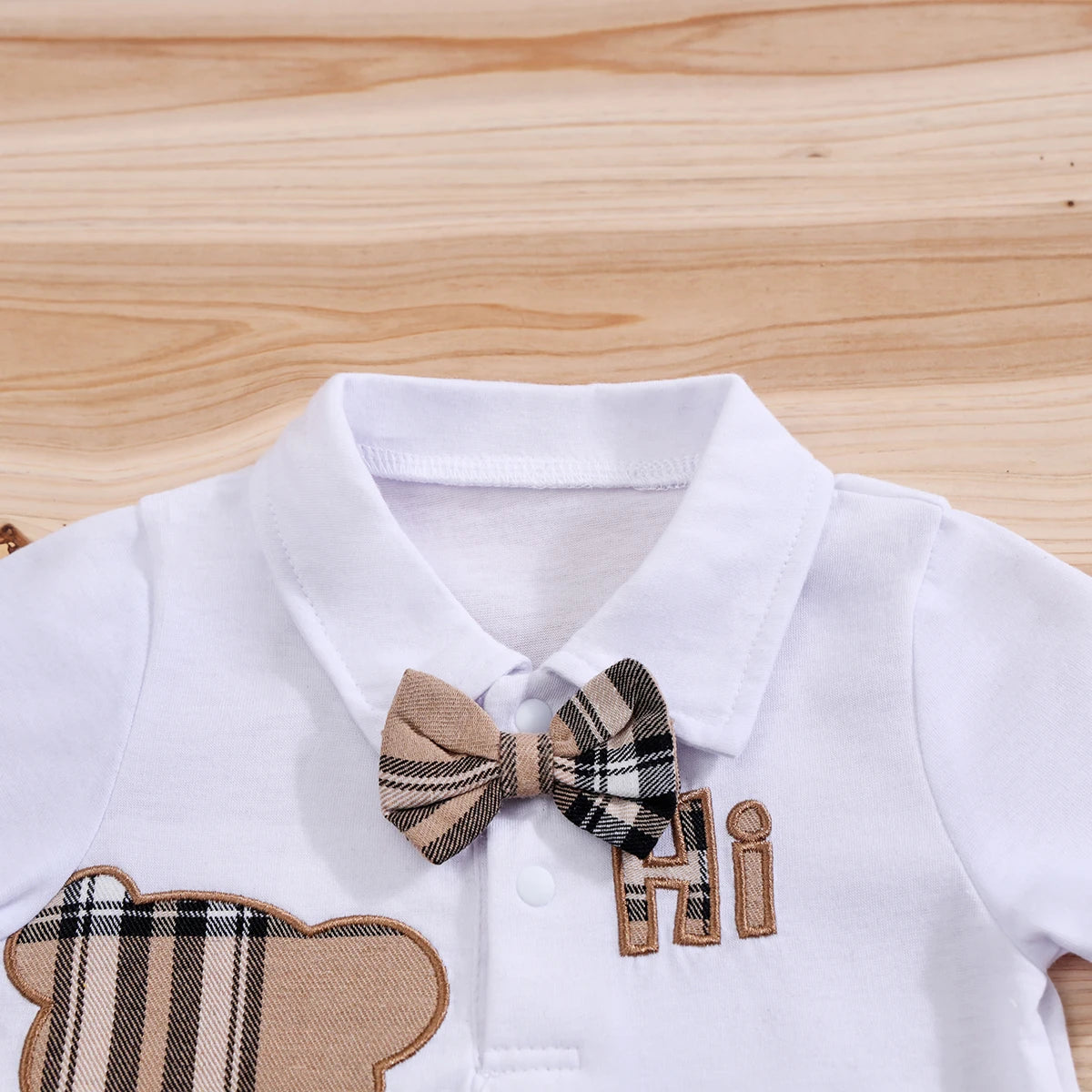 Conjunto de roupas de bebê murnxb, 2 peças, manga curta, meninos, infantil, xadrez, urso, body + suspensórios, calças, conjunto geral, roupas para recém-nascidos de 1 a 18 meses