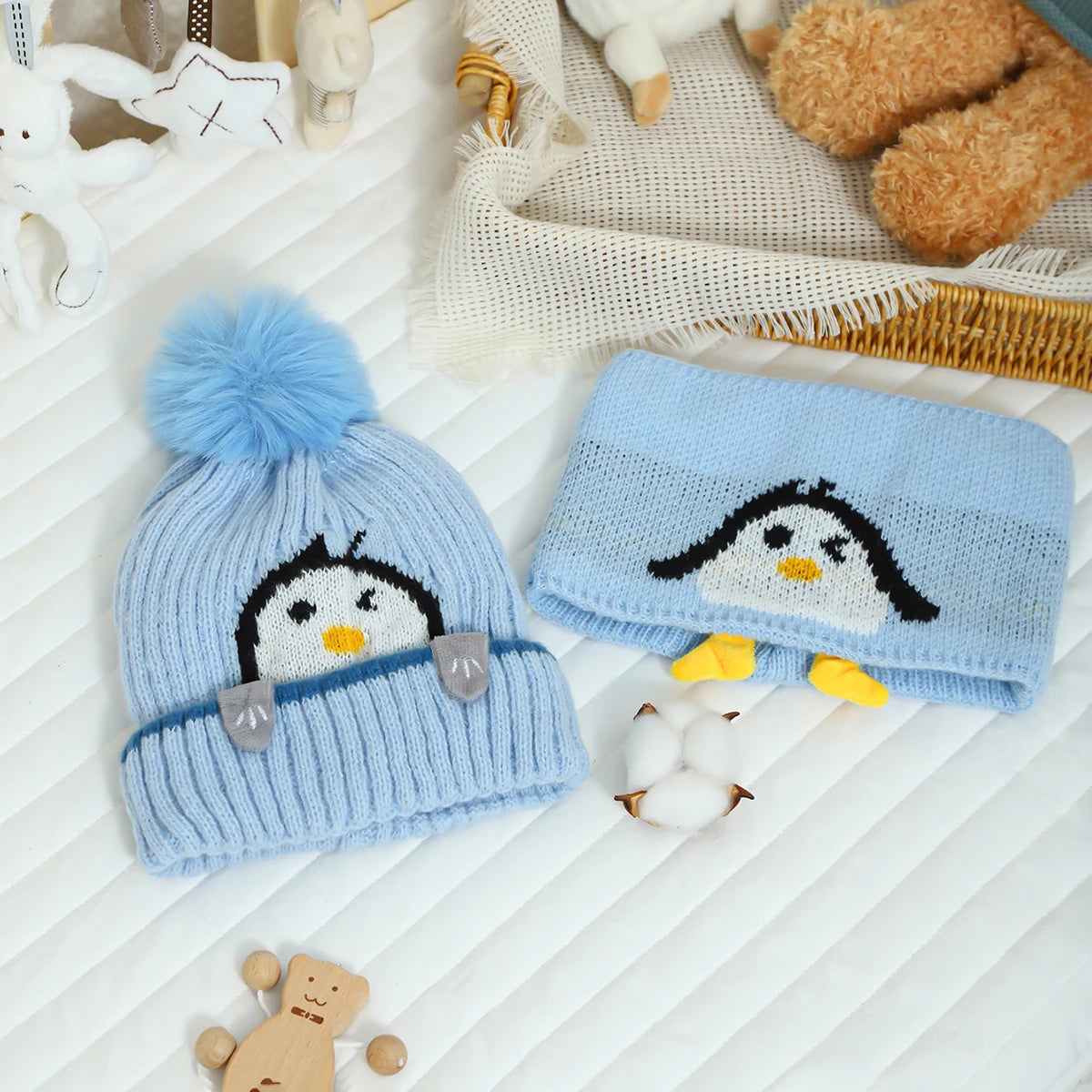 Conjunto Pinguim Inverno: Chapéu e Cachecol Infantil