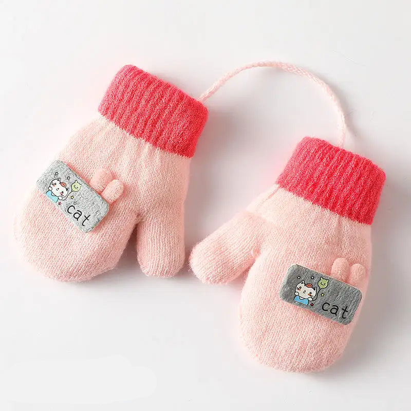 1-4y crianças inverno engrossado pelúcia com corda luvas quentes para meninos meninas novas luvas de veludo sólido ao ar livre ciclismo luvas de esqui
