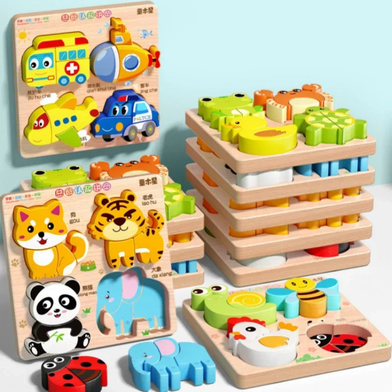 Quebra-Cabeça 3D Montessori de Madeira para Crianças