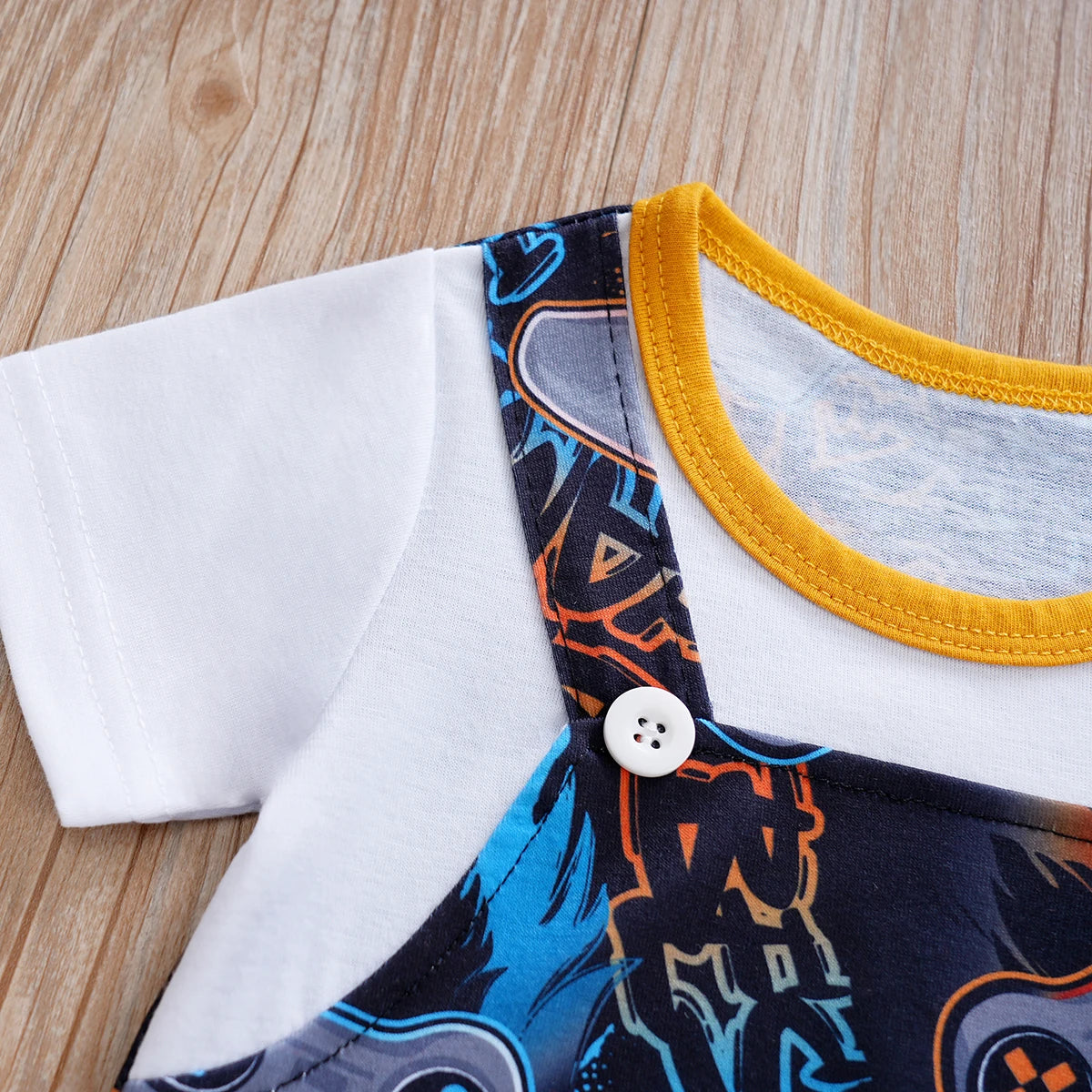 IURNXB-Romper de verão de manga curta para bebês, gamepad infantil, macacão geral impresso, roupa única para recém-nascidos, suspensórios, 0-12m