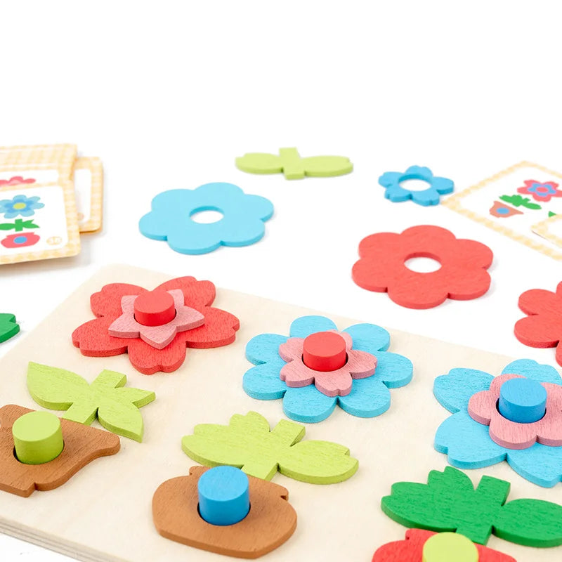 Placa de quebra-cabeça de flores versátil emparelhado com blocos de construção, brinquedos de educação infantil, treinamento de foco