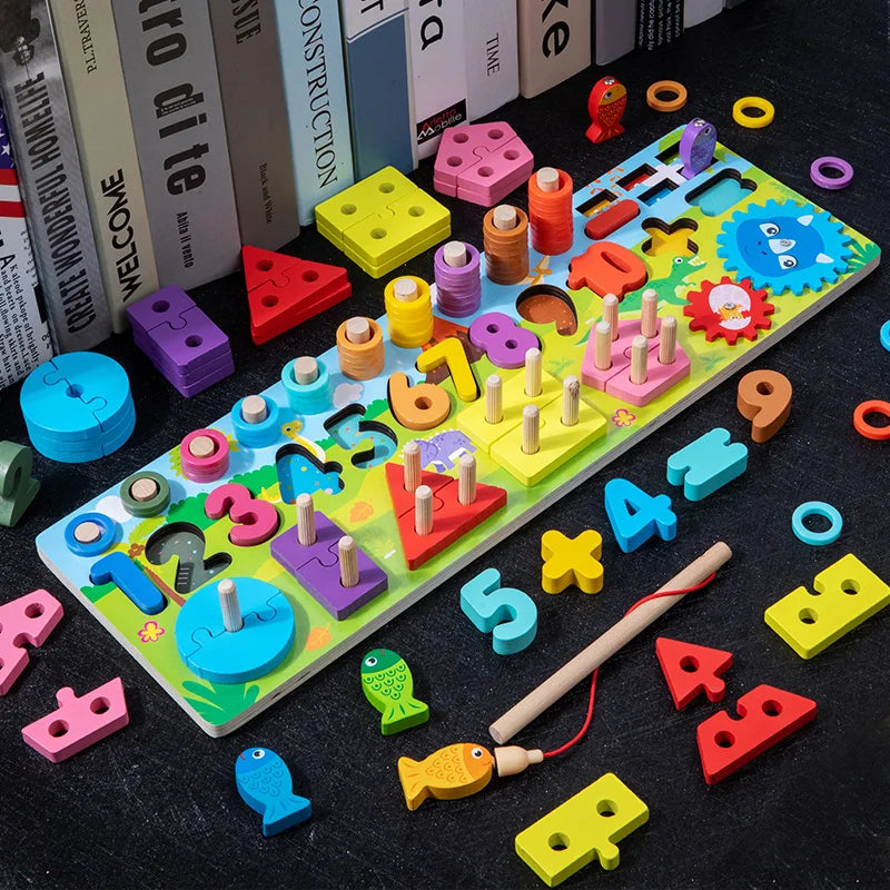 Montessori brinquedos de madeira crianças ocupado placa animal matemática números de pesca correspondência forma digital brinquedos educativos para crianças presentes