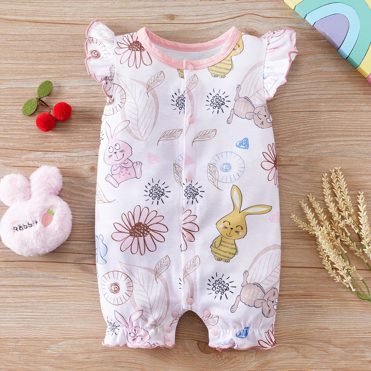 IURNXB-coelho imprime bodysuit infantil, macacão de bebê, roupas de menina, recém-nascido Cap Sleeve, Snap Onesie, Casual Wear, 0-18M