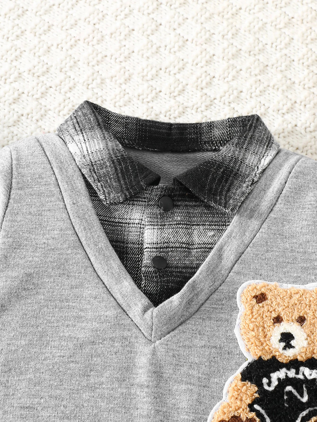 Macacão Infantil Urso Xadrez Manga Longa