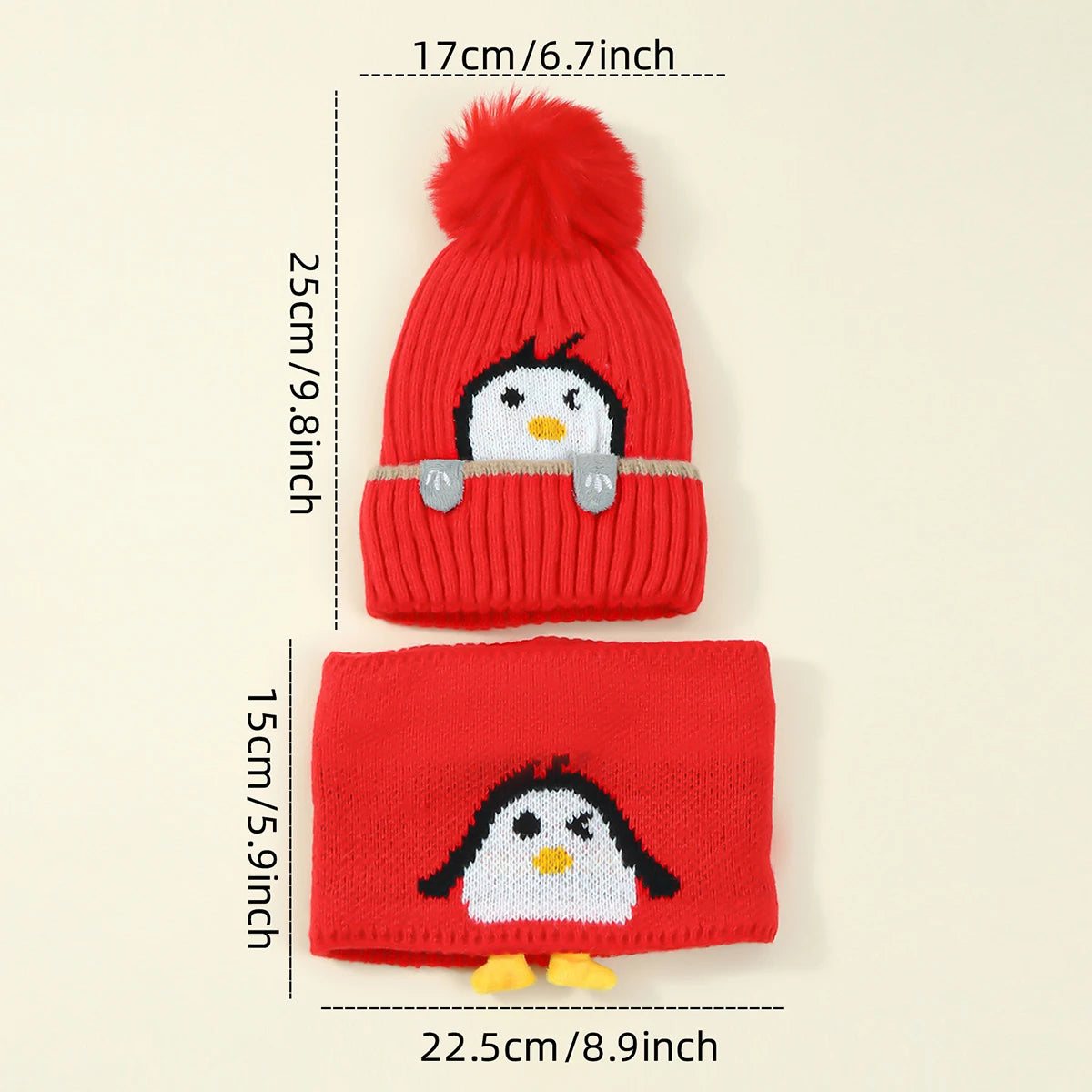 Adorável pinguim infantil chapéu cachecol conjunto boné de malha grossa com protetores de orelha para bebês meninos meninas no inverno