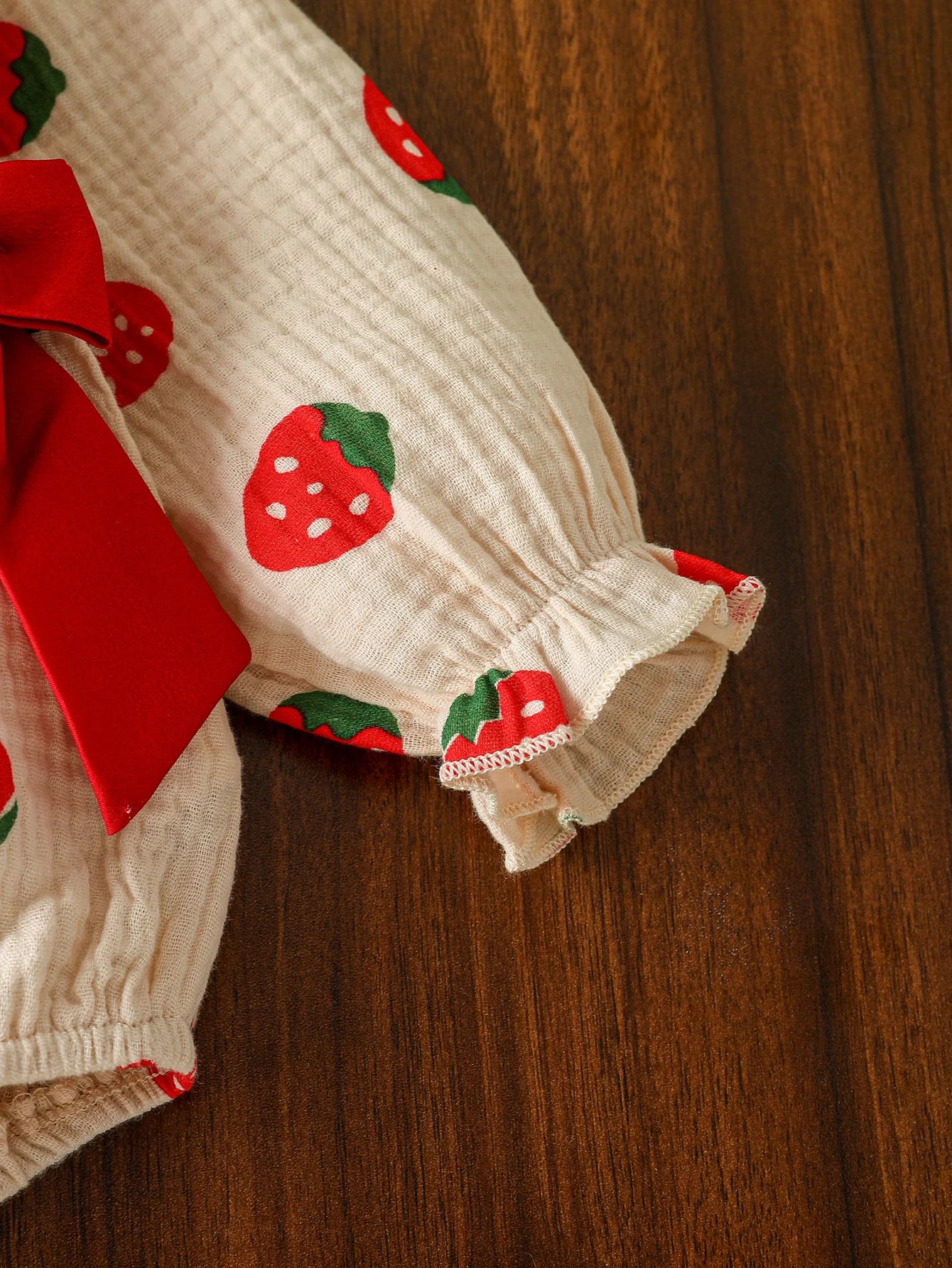 2 pçs 0-18m adorável bebê meninas algodão macio outono macacão roupa morango impressão gola boneca manga longa macacão com arco + bandana