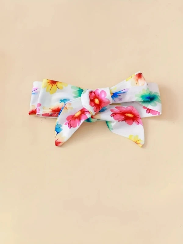 Conjunto de roupa de 3 peças para bebê recém-nascido: body de elefante aquarela + shorts florais + faixa de cabeça com laço – roupas fofas de primavera/verão