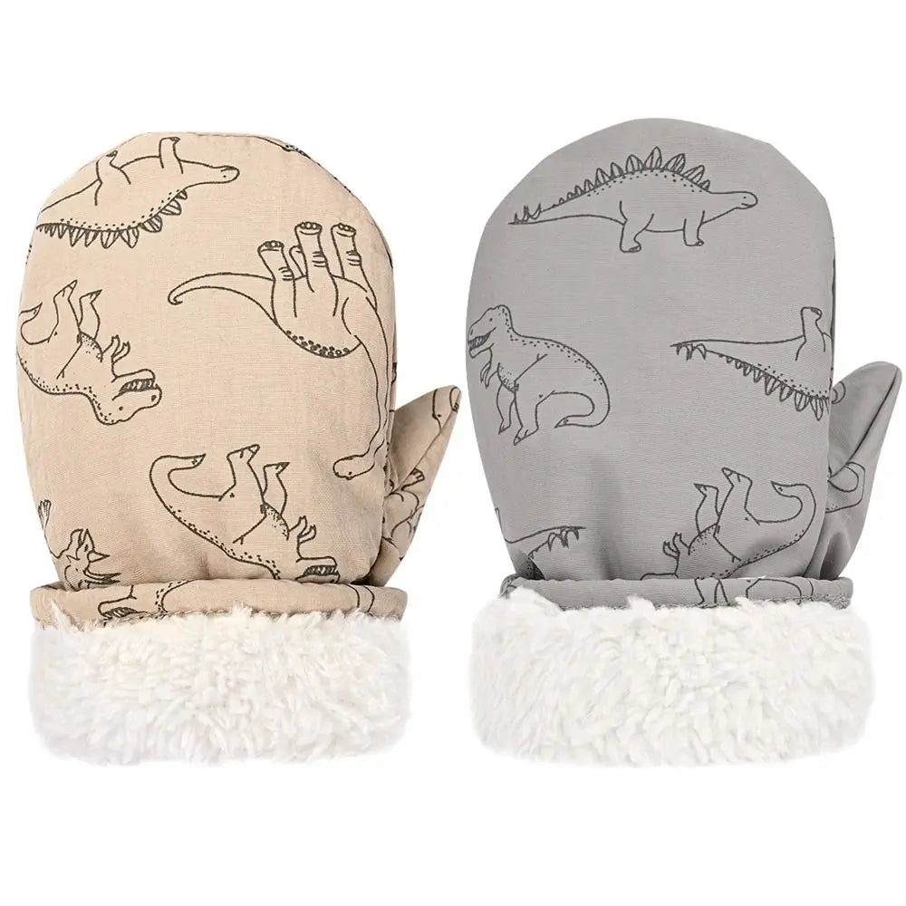 À prova dwindproof água à prova de vento esqui luvas de neve para crianças da criança dos desenhos animados dinossauro impressão engrossado velo quente inverno luvas do bebê