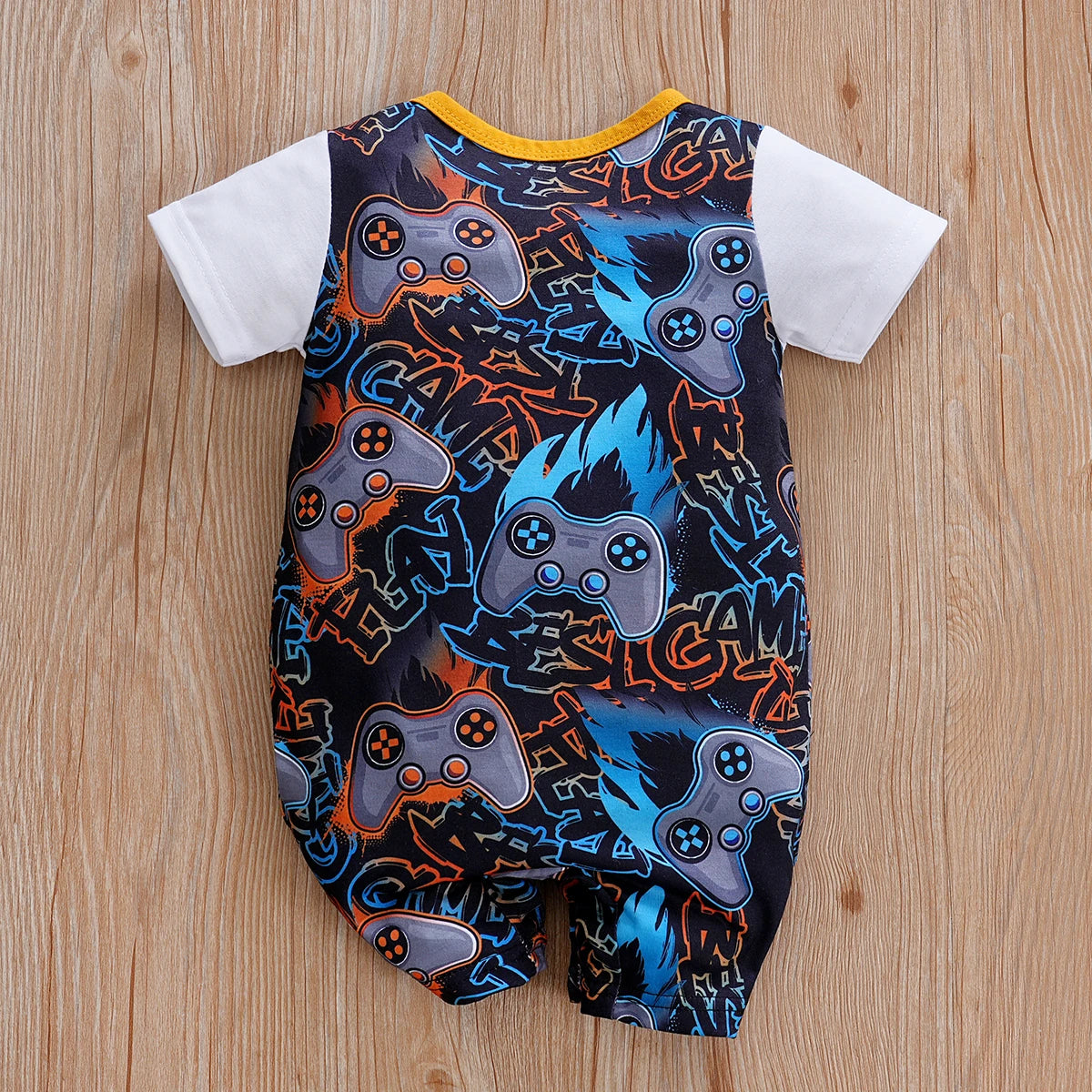 IURNXB-Romper de verão de manga curta para bebês, gamepad infantil, macacão geral impresso, roupa única para recém-nascidos, suspensórios, 0-12m