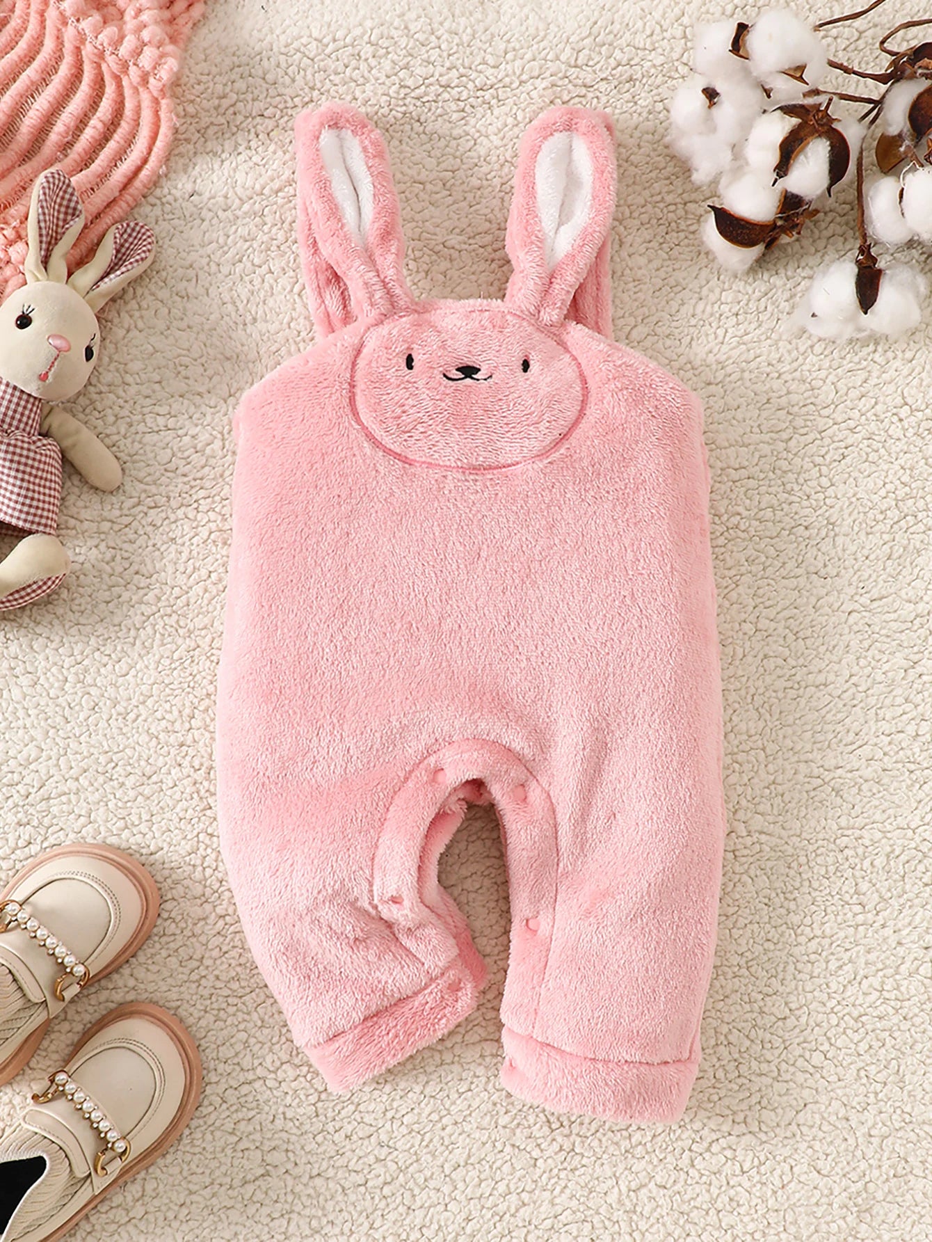 Iurnxb roupas de coelho para bebês recém-nascidos, ternos ao ar livre, casaco de lã com capuz + calças com suspensórios, conjunto de roupas infantis de 2 peças de 1 a 18 meses