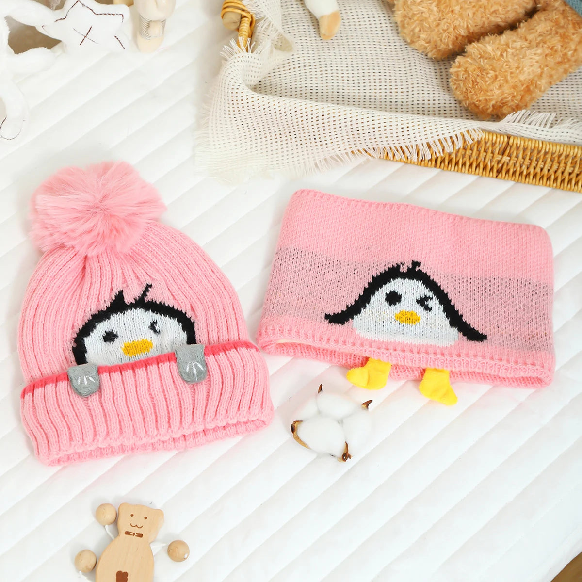 Conjunto Pinguim Inverno: Chapéu e Cachecol Infantil