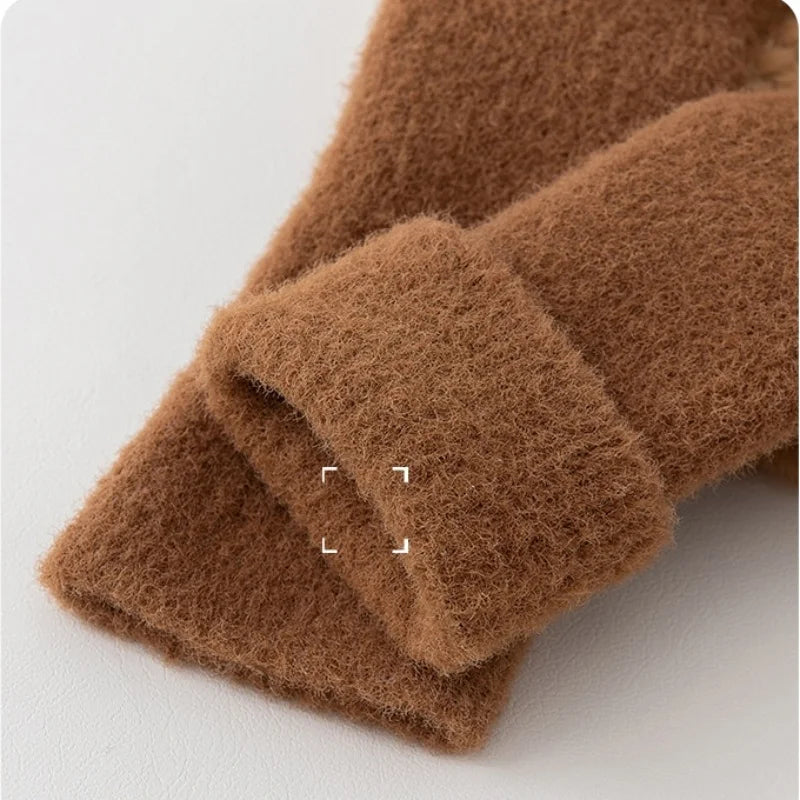 Infantil do bebê menina menino meias anti deslizamento sapatos dos desenhos animados urso da criança primeiro walker inverno grosso quente interior meias de chão do bebê para meninas