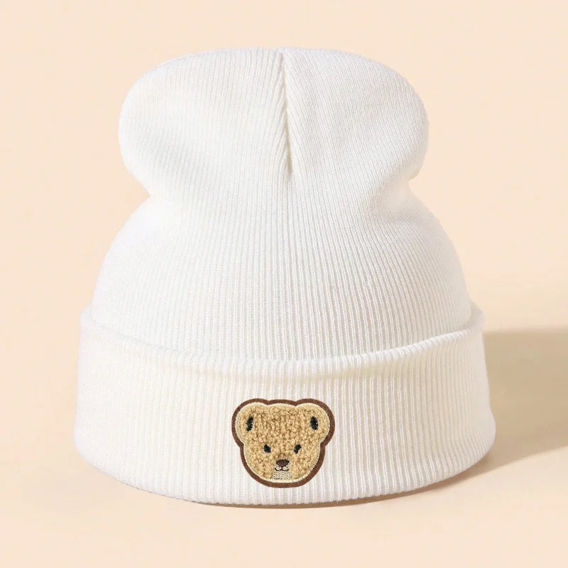 1pc/2pcs bebê preto branco chapéu de malha com urso dos desenhos animados, macio, quente e confortável para meninos meninas outono e inverno chapéu ao ar livre