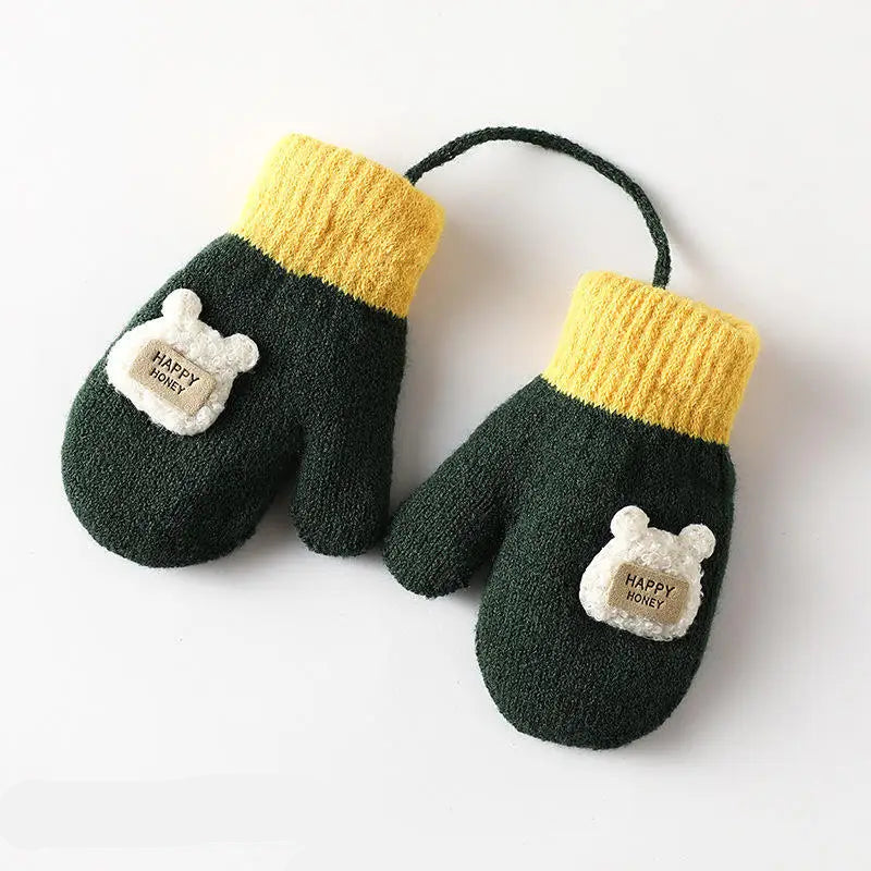 1-4y crianças inverno engrossado pelúcia com corda luvas quentes para meninos meninas novas luvas de veludo sólido ao ar livre ciclismo luvas de esqui