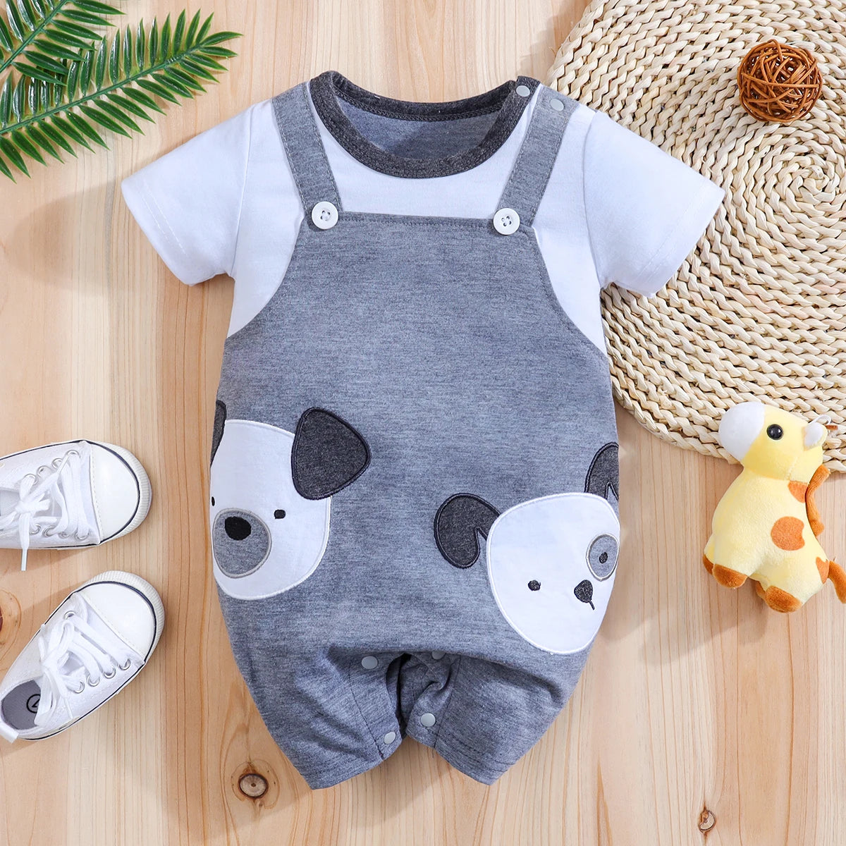 Iurnxb macacão de bebê manga curta macacão meninos meninas recém-nascidos bodysuits bonito cão impresso macacão roupas de verão 1-18m