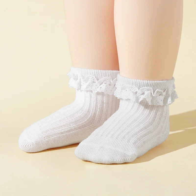 6 pares/lote bebê recém-nascido meias de chão para meninas algodão criança doce renda infantil casa criança meias antiderrapantes 0-3y primavera outono