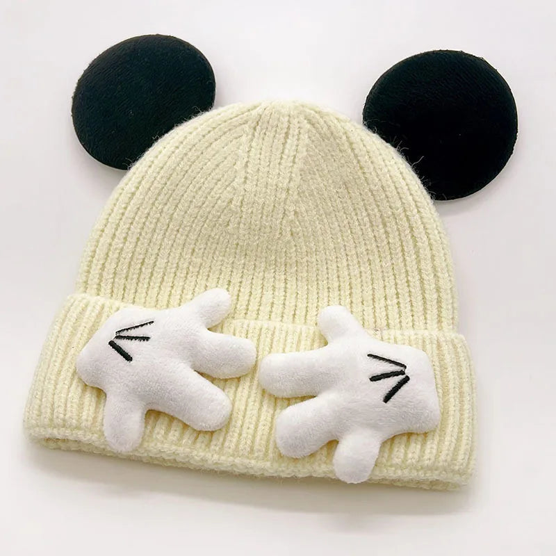 2025 bonito mouse orelha chapéu de malha para crianças bebê dos desenhos animados inverno engrossado lã quente pulôver boné presente para crianças