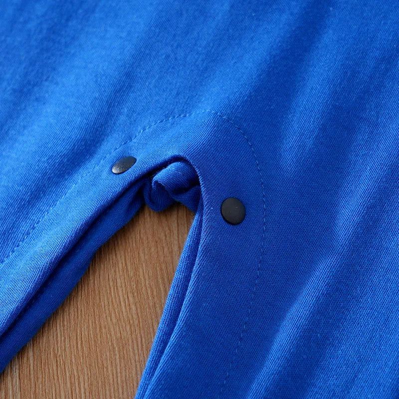 Macacão de bebê azul anime, traje cosplay recém-nascido, traje infantil, gola redonda de algodão, roupas confortáveis, pijamas meninos, 0-18m