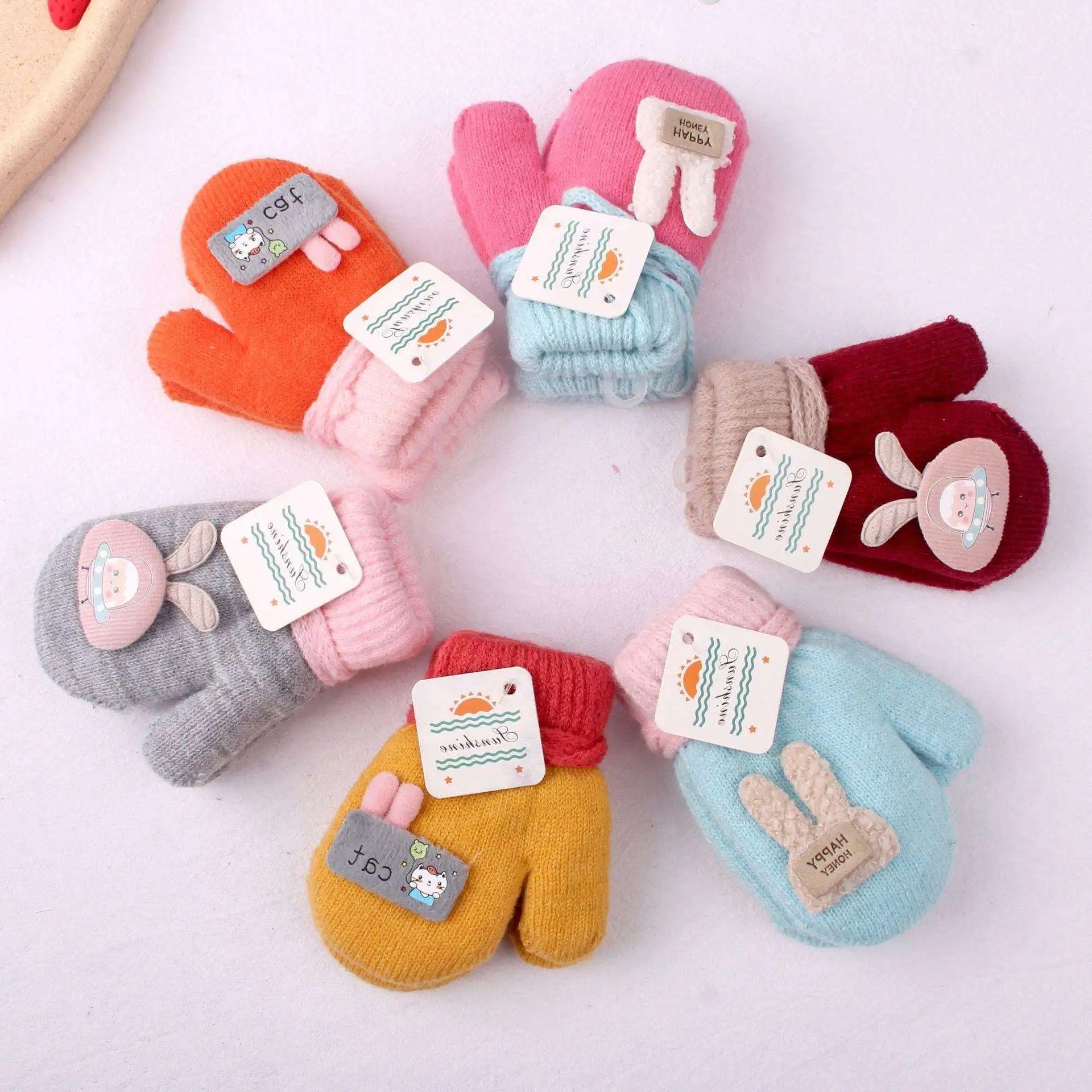 1-4y crianças inverno engrossado pelúcia com corda luvas quentes para meninos meninas novas luvas de veludo sólido ao ar livre ciclismo luvas de esqui