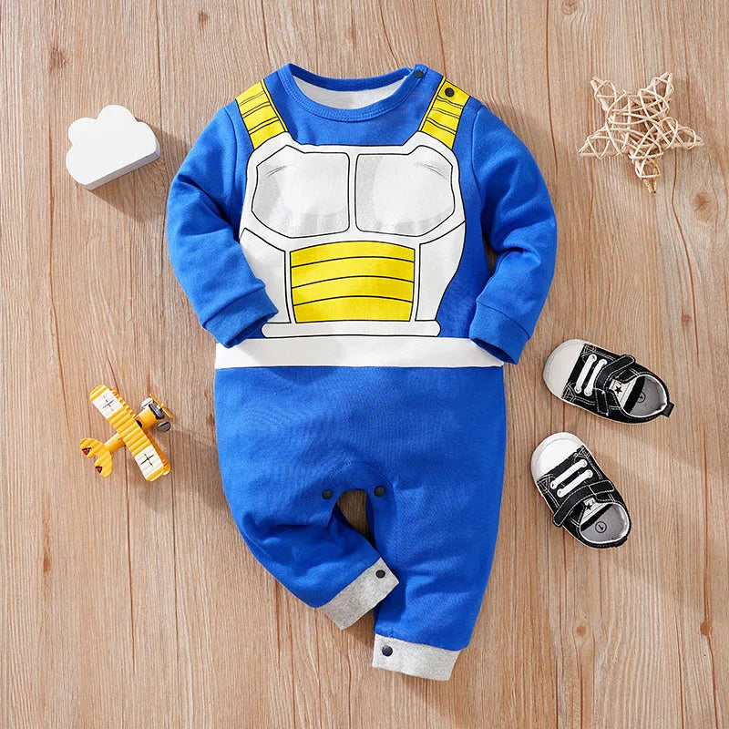 Macacão de bebê azul anime, traje cosplay recém-nascido, traje infantil, gola redonda de algodão, roupas confortáveis, pijamas meninos, 0-18m