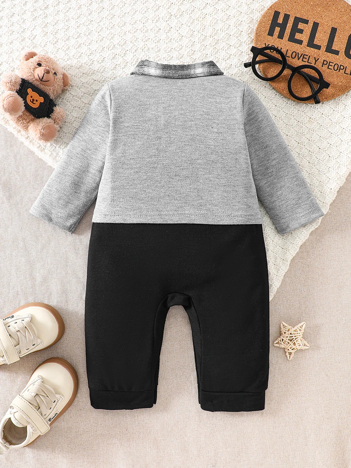 Macacão Infantil Urso Xadrez Manga Longa