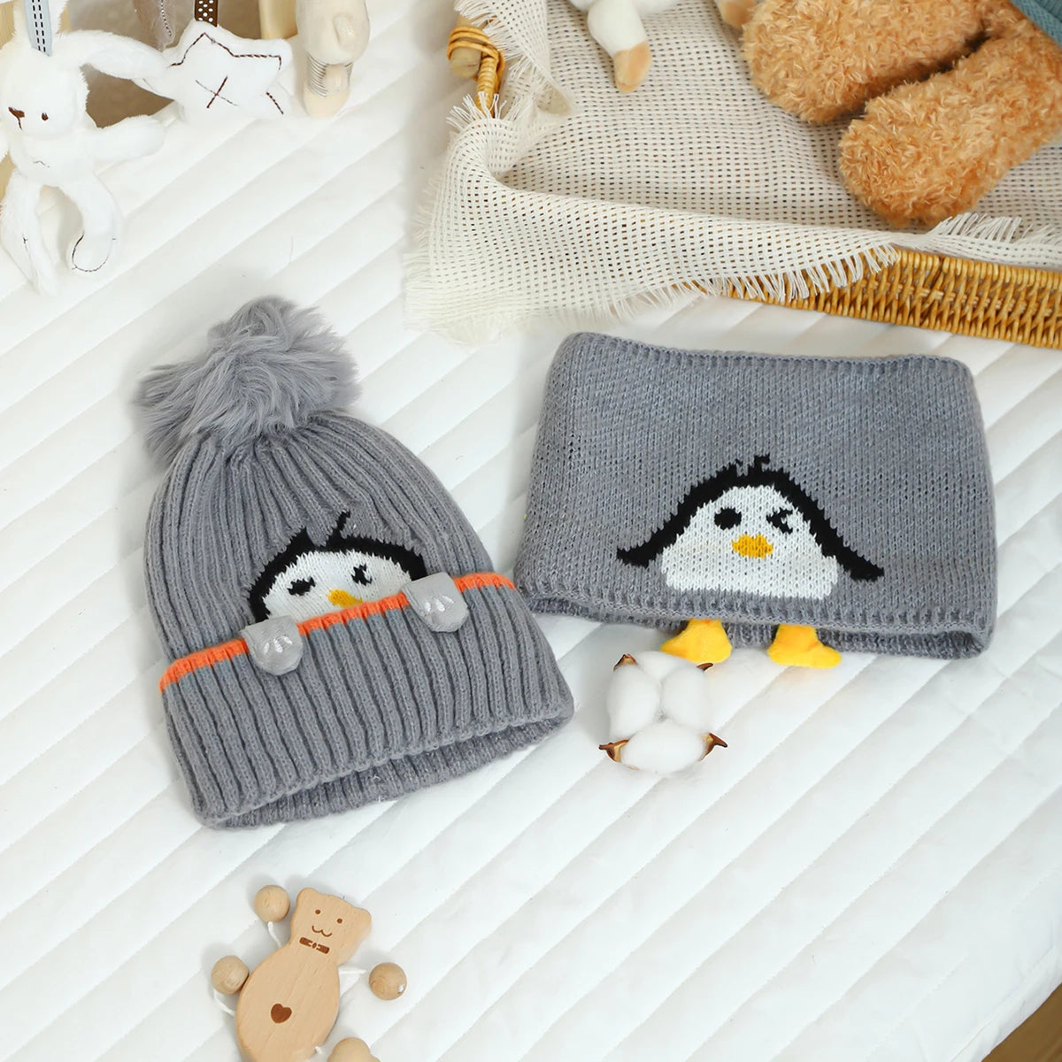 Conjunto Pinguim Inverno: Chapéu e Cachecol Infantil