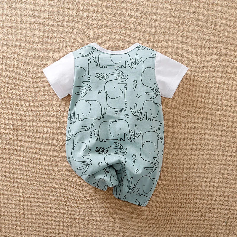 Bonito animal-elefante 0-12 meses roupas de bebê recém-nascido manga curta bodysuit verão algodão infantil macacão da criança meninos