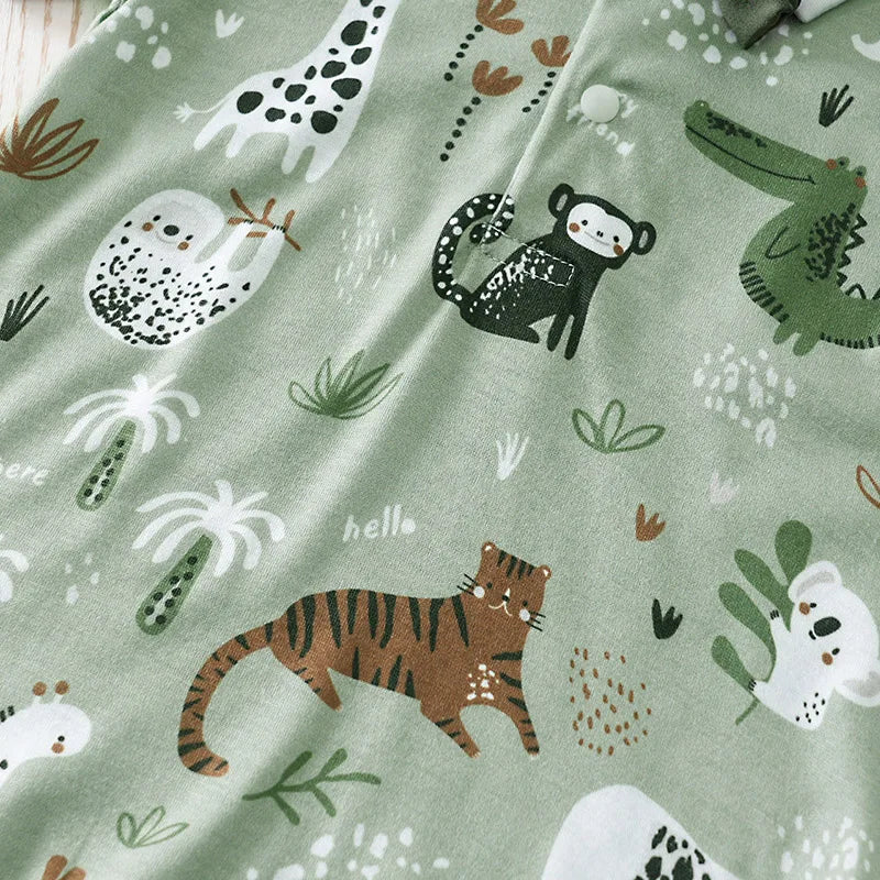 Bebê recém-nascido meninos conjunto de roupas animal-verde impressão moda verão criança roupa alças de manga curta vestir 2 peças terno de passeio