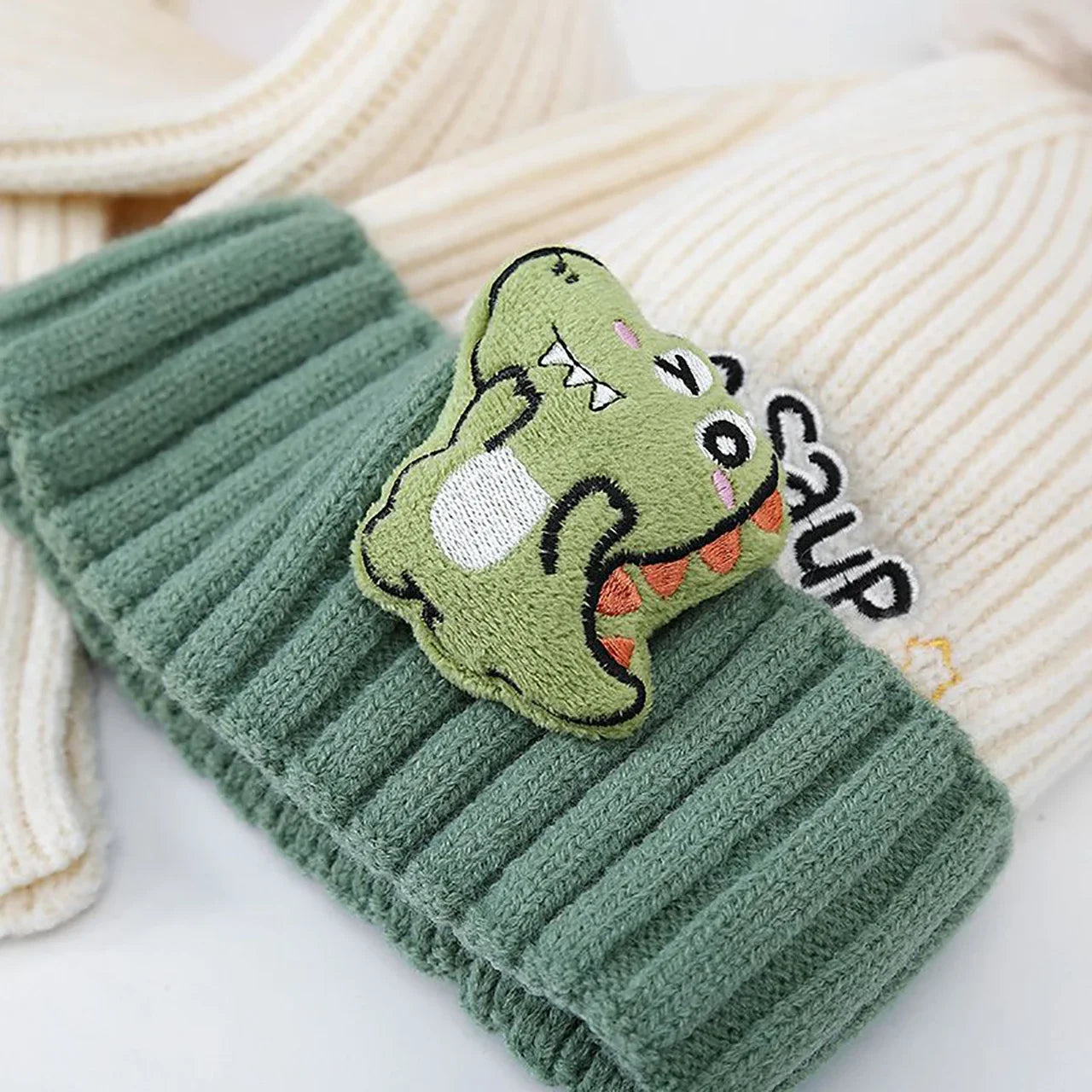 Dinossauro dos desenhos animados bebê malha chapéu cachecol bonito inverno malha pulôver boné ao ar livre quente crianças gorros de inverno