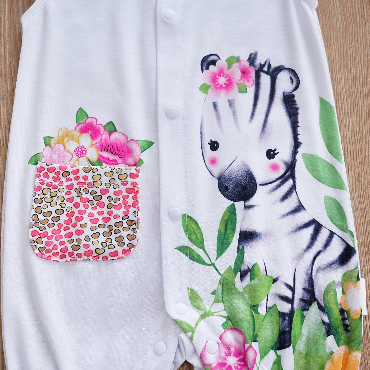 IURNXB-Bodysuit frontal com estampa flor zebra bonito do bebê, bodysuit confortável, macacão de manga, criança e menina infantil Onesie, presente de verão