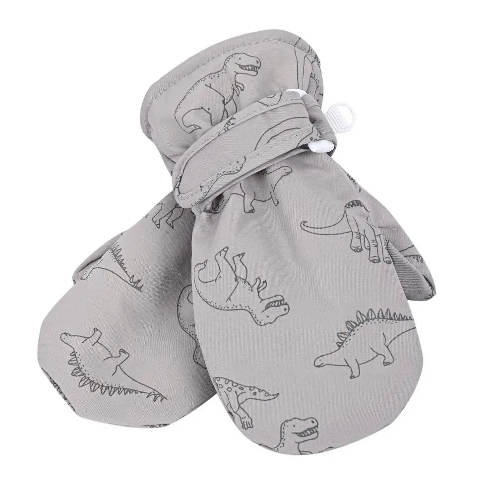 À prova dwindproof água à prova de vento esqui luvas de neve para crianças da criança dos desenhos animados dinossauro impressão engrossado velo quente inverno luvas do bebê
