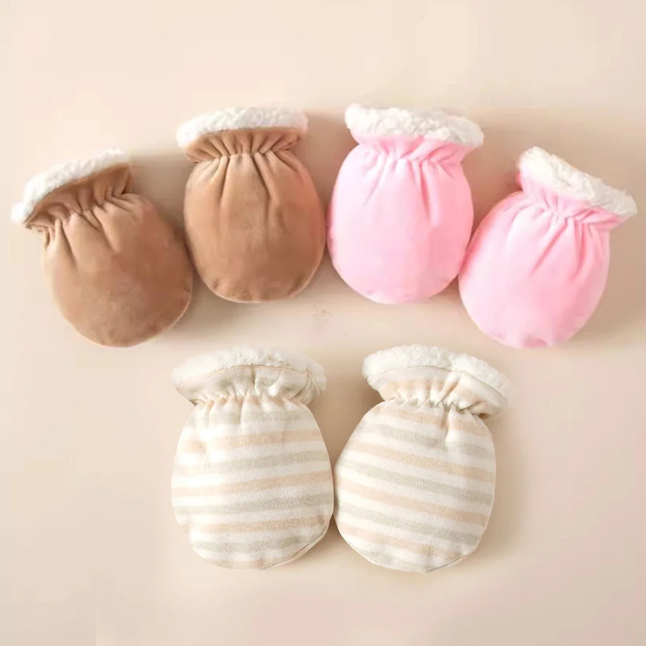 Bebê recém-nascido luvas de inverno macio engrossar luvas de pelúcia para infantil menino menina listrado cor sólida luvas de dedo cheio