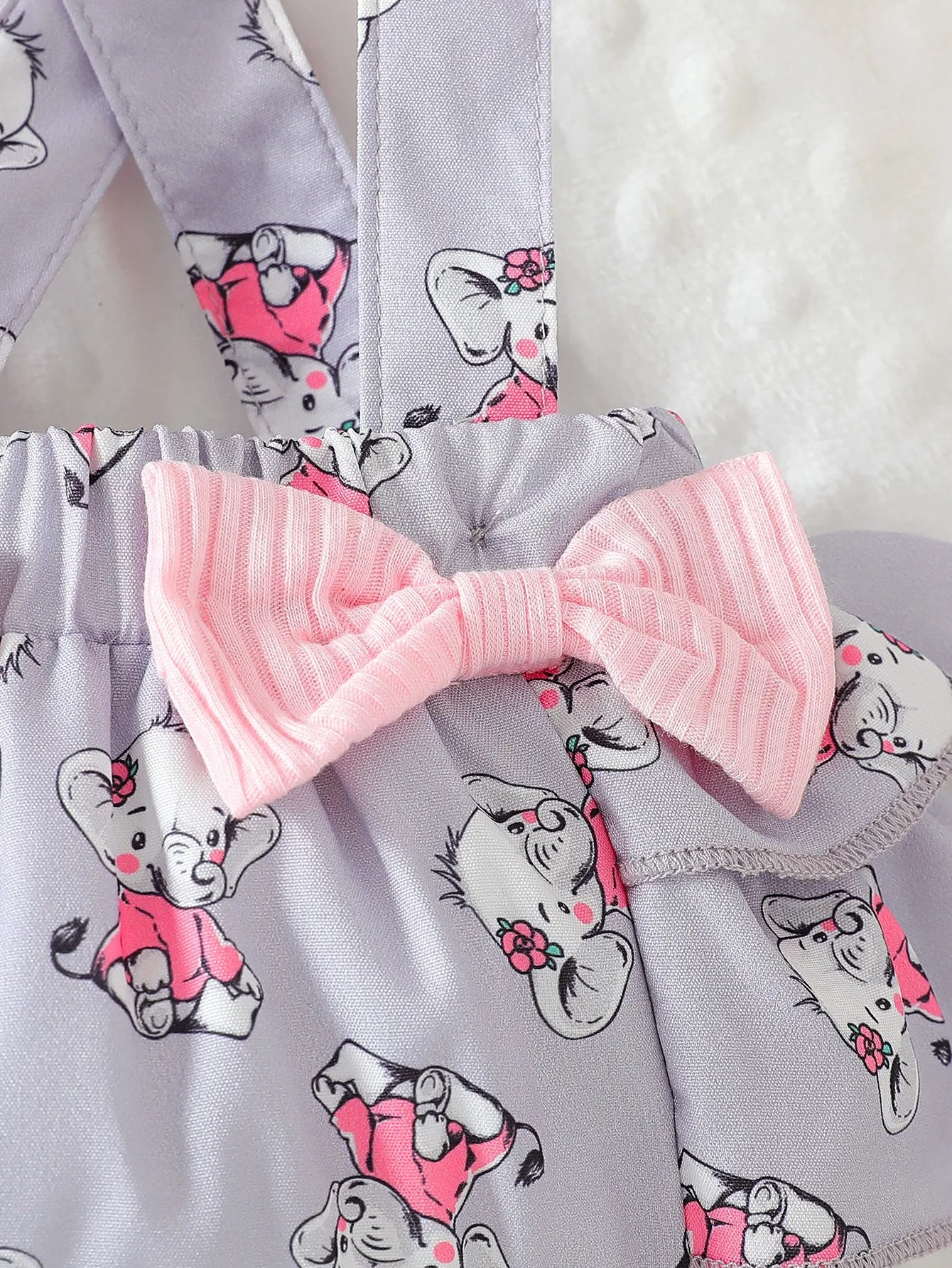 2025 nova camiseta de verão com estampa de elefante com faixa de cabeça e macacão combinando para bebê menina, conjunto casual e versátil de três peças