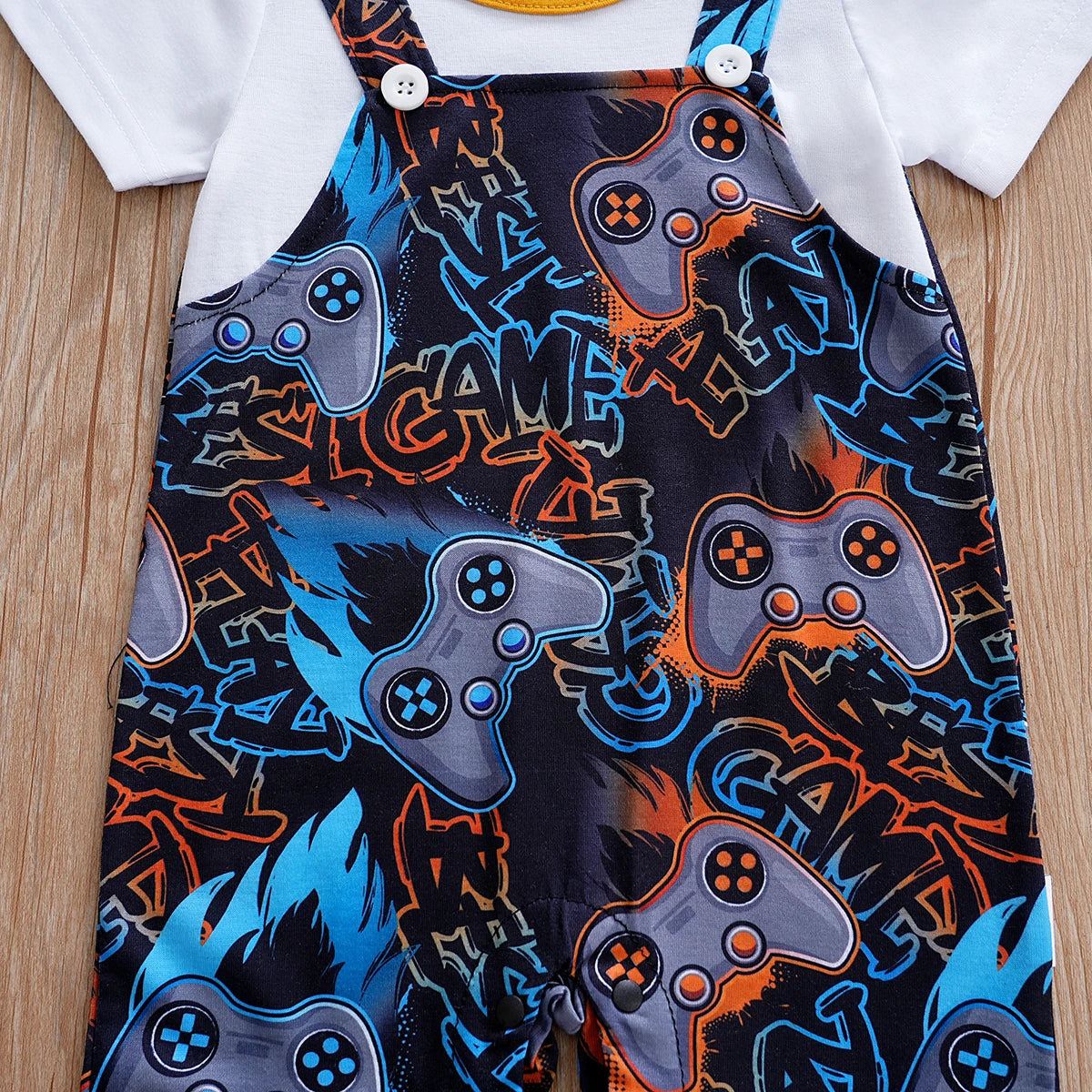 IURNXB-Romper de verão de manga curta para bebês, gamepad infantil, macacão geral impresso, roupa única para recém-nascidos, suspensórios, 0-12m